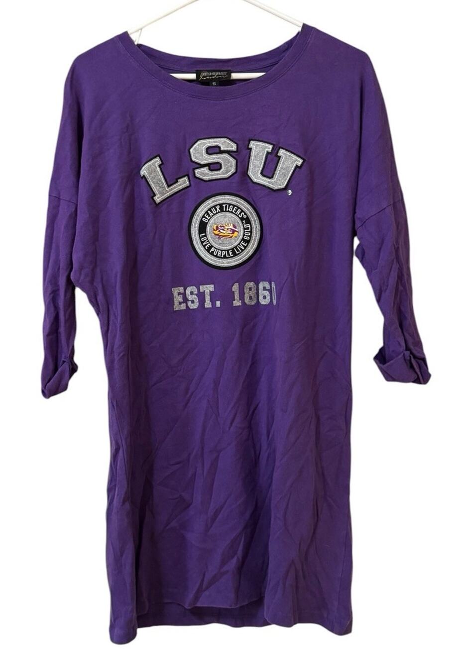 Gameday Couture Women Sz Small LSU 3/4 Sleeve Round Neck T Shirt Cotton Purple